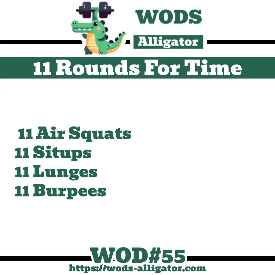 11 RFT 11 Air Squats 11 Situps 11 Lunges 11 Burpees