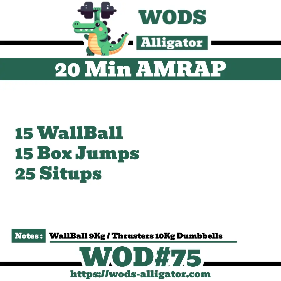 20 Min AMRAP 15 WallBall 15 Box Jumps 25 Situps